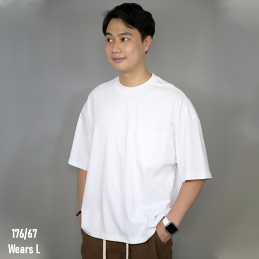 240GSM Boxy Fit Plain Cotton Tee with Pocket
