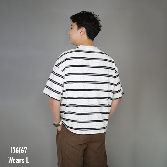 260GSM Boxy Fit Striped Acid Washed Cotton Tee