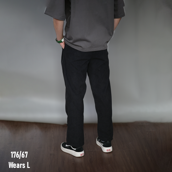 Wide-Leg Corduroy Long Pants with Drawstring