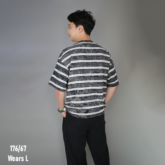 260GSM Boxy Fit Striped Acid Washed Cotton Tee