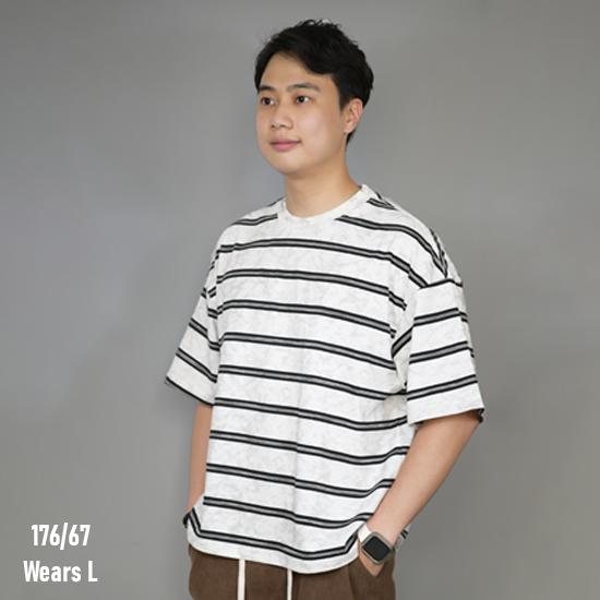 260GSM Boxy Fit Striped Acid Washed Cotton Tee