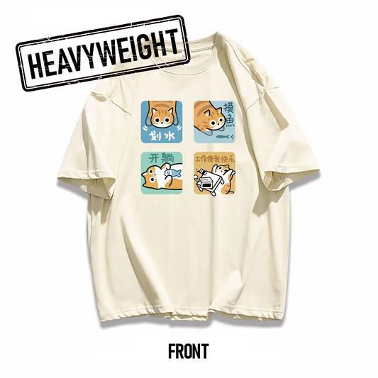 260GSM Cat Graphic Oversized Tee