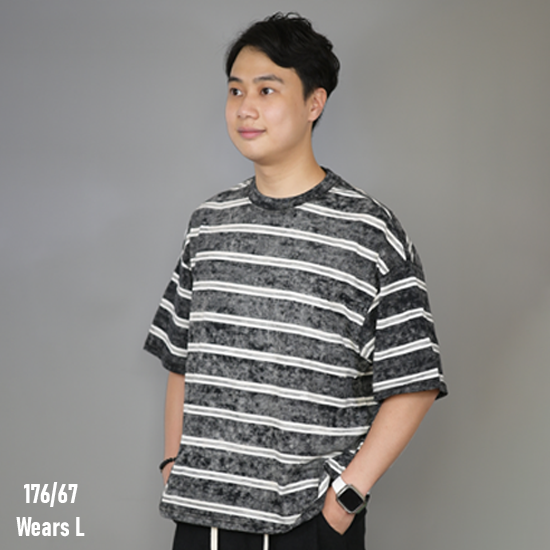 260GSM Boxy Fit Striped Acid Washed Cotton Tee